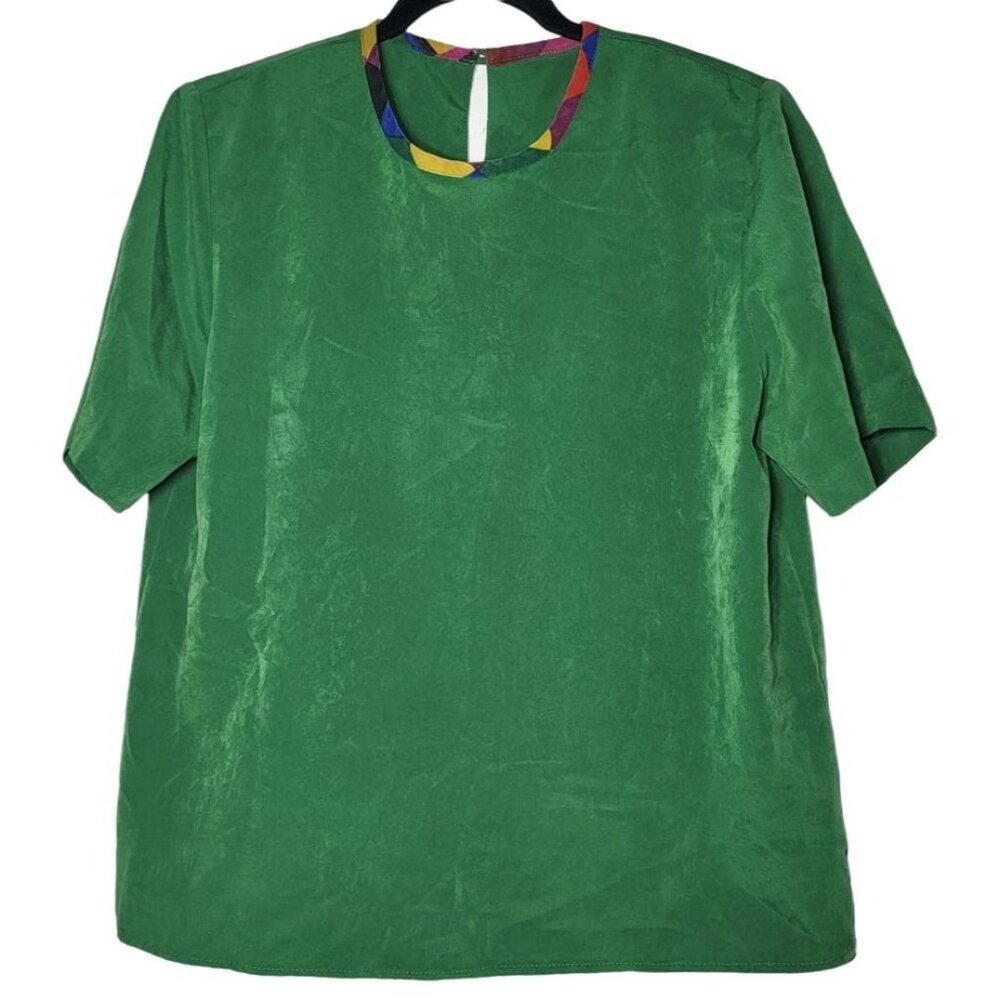 Vintage 80s City Girl Nancy‎ Bolen Womens Green Top Size 10 Retro Vtg Vibrant